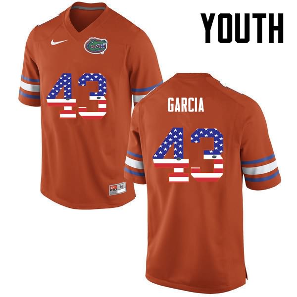NCAA Florida Gators Cristian Garcia Youth #43 USA Flag Fashion Nike Orange Stitched Authentic College Football Jersey WMI7064AQ